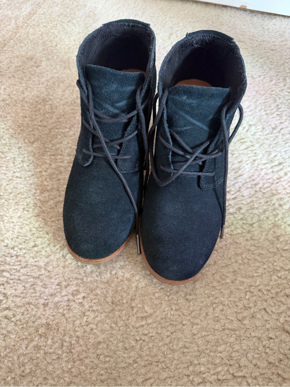 Toms Black Suede Lace-Up Ankle Booties